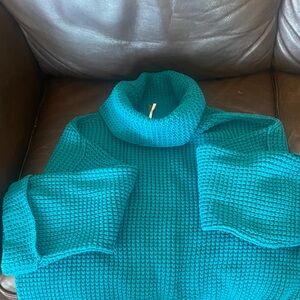Free People Teal Chunky Cowlneck Sweater